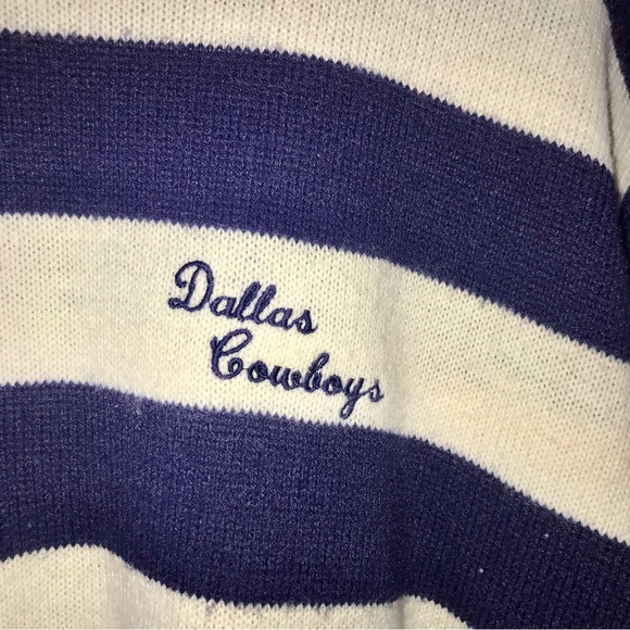 Vtg 80s/90s Logo7 Dallas Cowboys Royal Blue Striped Texas Football/NFL Sweater - Picture 3 of 8